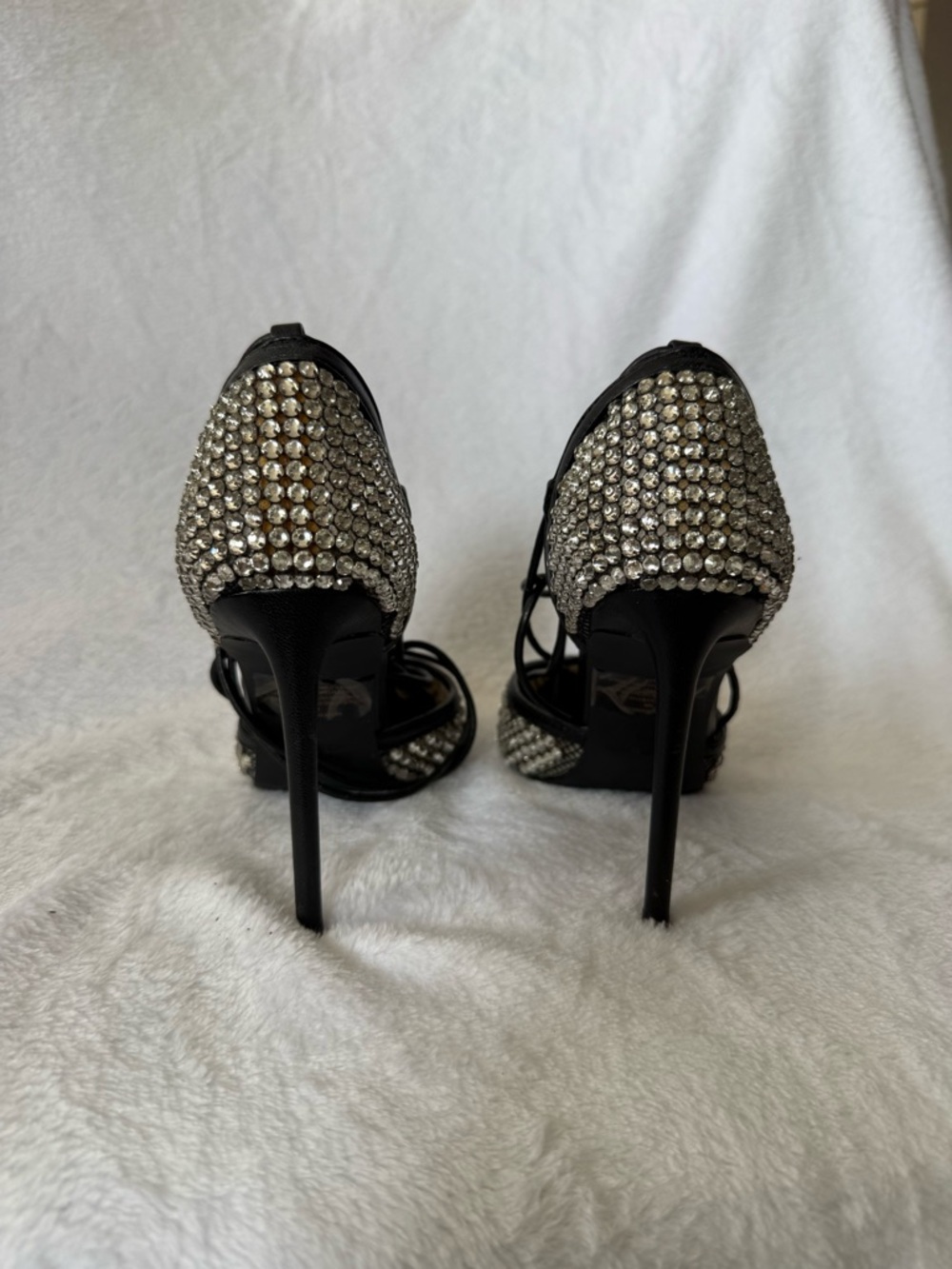Steve Madden Vanity Mesh Crystal Embellished Black Lace-Up Stiletto Pump - Picture 8 of 12